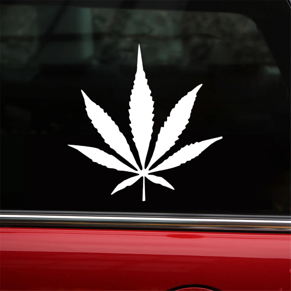 Marijuana Leaf Fashion Vinyl Car-Styling Stickers Decals Waterproof Creative Car Body Window Wall Decal Stickers Funny 14cm14cm (3)