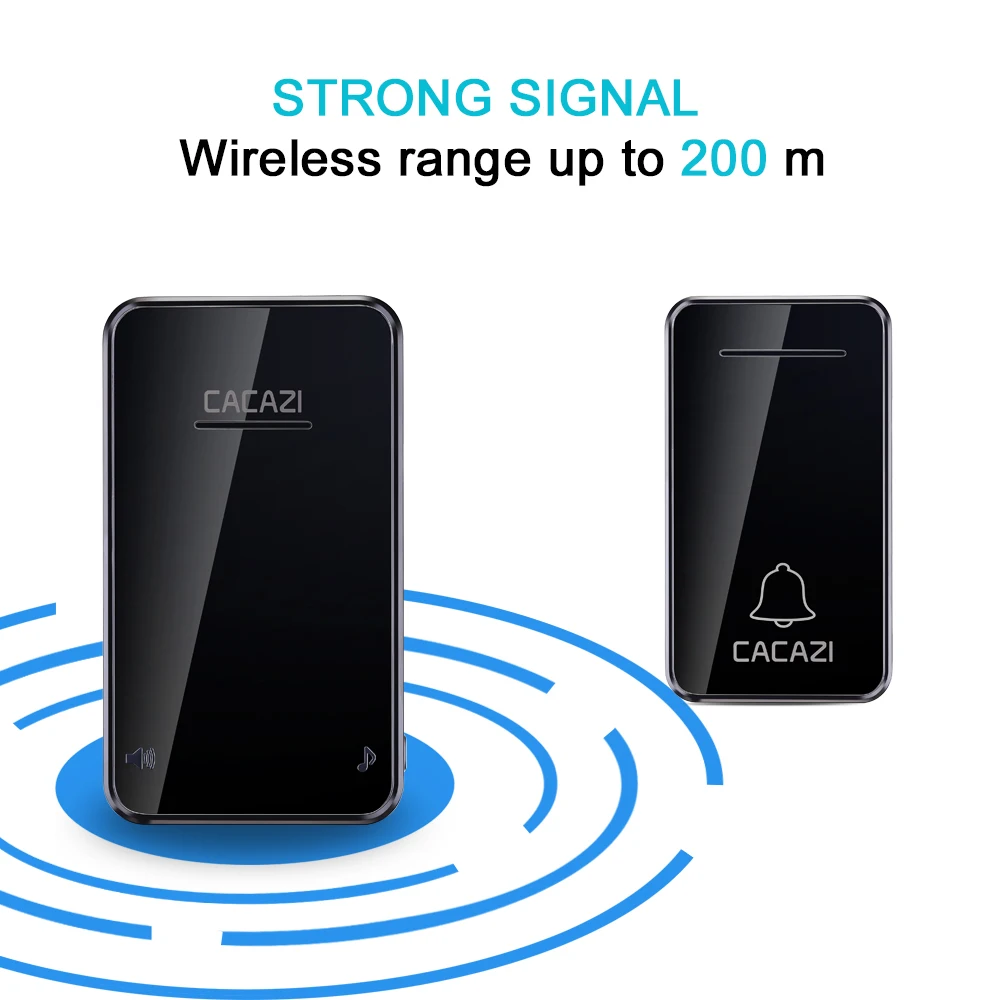 CACAZI Self-powered Waterproof Wireless Doorbell No Battery LED Light 200M Home Cordless Bell EU Plug 1 2 Button 1 2 Receiver CACAZI Self-powered Waterproof Wireless Doorbell No Battery LED Light 200M Home Cordless Bell EU Plug 1 2 Button 1 2 Receiver