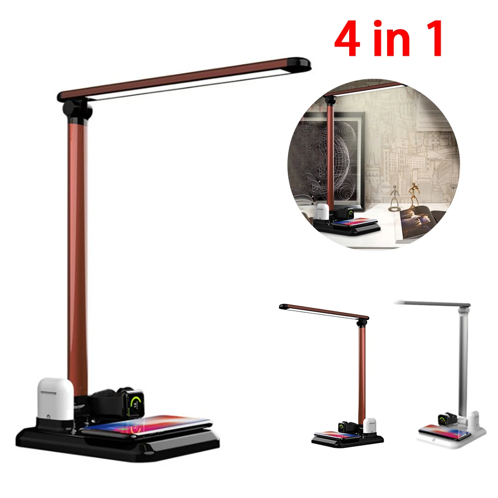 4 in 1 Wireless Charger Stand LED Desk Lamp USB Charger Port Fast Wireless Charging Station for App - 33013945467