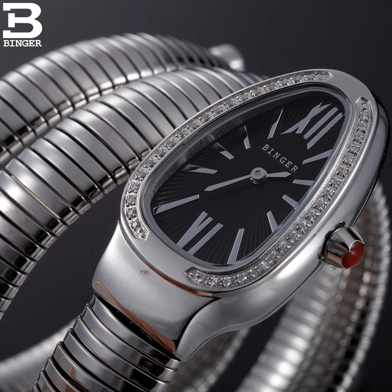 Швейцарские Бингер женские часы люксовый бренд женские кварцевые часы змеиная форма сапфир золотые водонепроницаемые наручные часы B6900-2