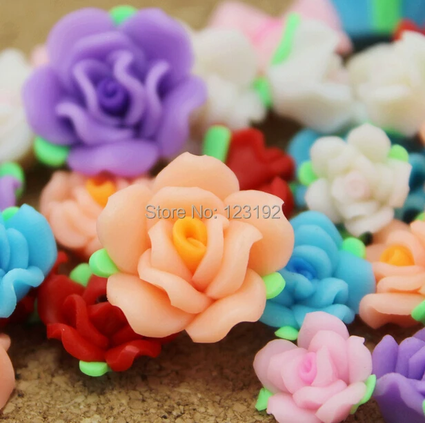 Mix Polymer Fimo Clay Beads, Rose Flower Spacer Beads, 30 mm