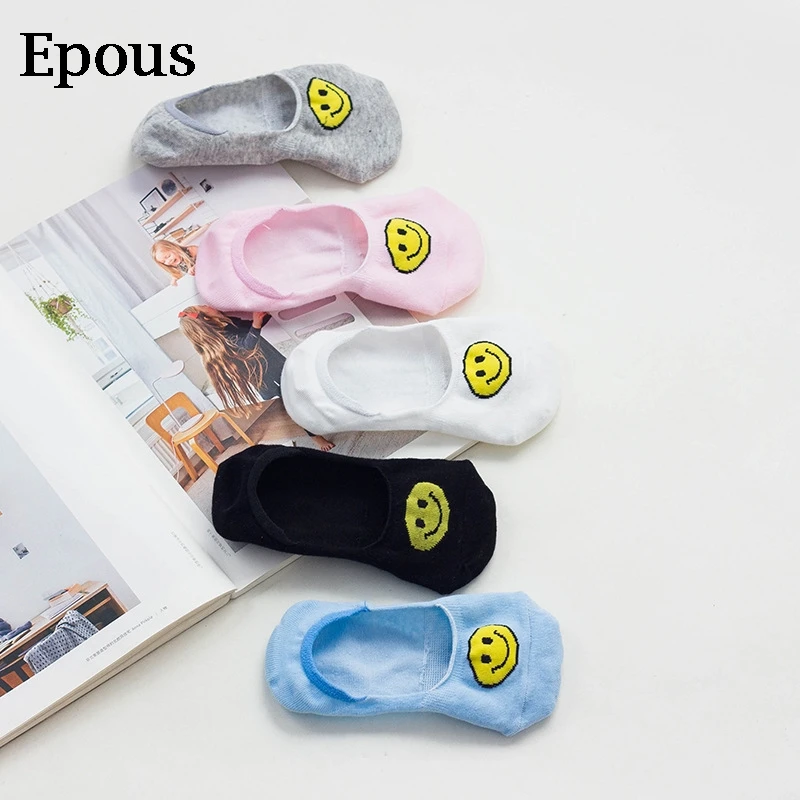 Epous New Arrival Sock Slippers Unisex Comfortable Stripe Cotton Short Ankle Socks Cheap Boat Sox Smile Face | Женская одежда