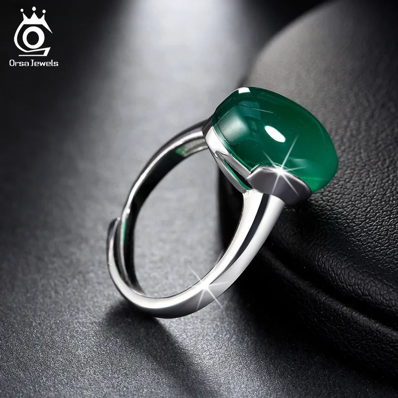 ORSA JEWELS Genuine 925 Sterling Silver Rings with Big Green/Red Natural Stone 2019 New Silver Couple Rings for Women Men SR24