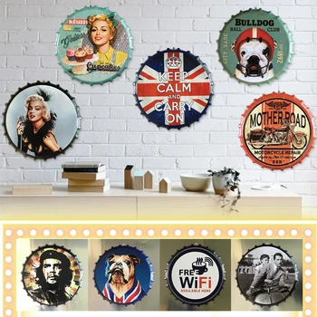 

2019 Creative Iron Beer Bottle Cap Tin Signs Wall Decoration Metal Plates Retro Bar Coffee Shop Wall Decoration Gift Item 35cm