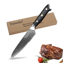 Sunnecko 5 дюймов ножи для стейка кухонные ножи японский Дамаск VG10 стальная бритва острый Кливер нож резак инструменты G10 Ручка