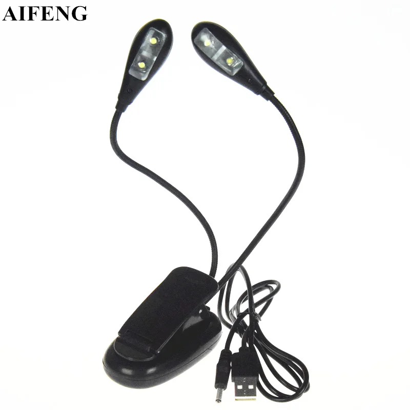 

AIFENG Led Night Light Flexible Dual Arms Mini 4Led Reading Night Light With Clip Powered by USB Or Battery For Children Bedroom