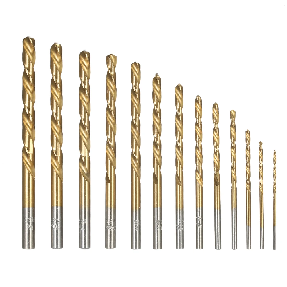13Pcs M2 High Speed Steel Left Hand Twist Drill Bit Set with Nitride Coating