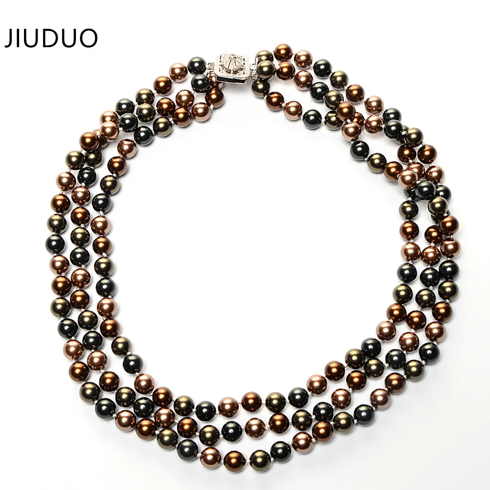 

JIUDUO Necklace for women three necklaces 925 stering silver pendants ethnic china dress accessories colorful pearl beads
