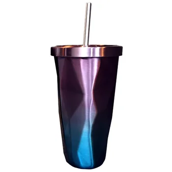 

Creative 500ml Stainless Steel Gradient Coffee Mug With Straw Double Vacuum Travel Mug Cup