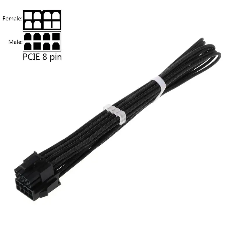 

30CM/40CM Black GPU PCI-E 8Pin (6pin+2pin) Male to Female Power Extension Cable for PC Computer Accessories