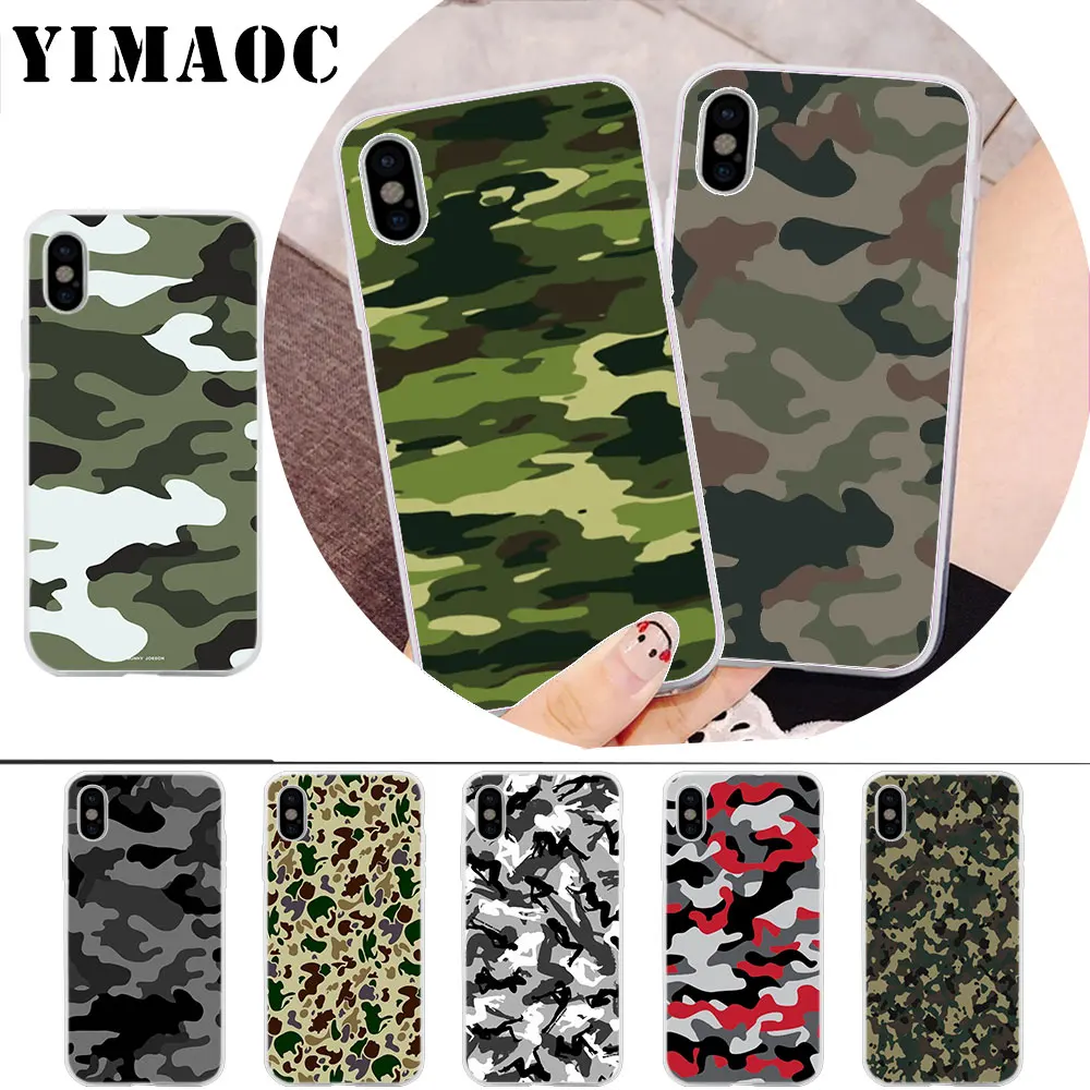 

YIMAOC Camouflage Pattern Camo military Army Soft Silicone Case for iPhone X r s Xr Xs Max 8 7 6S 6 Plus 5 5s SE