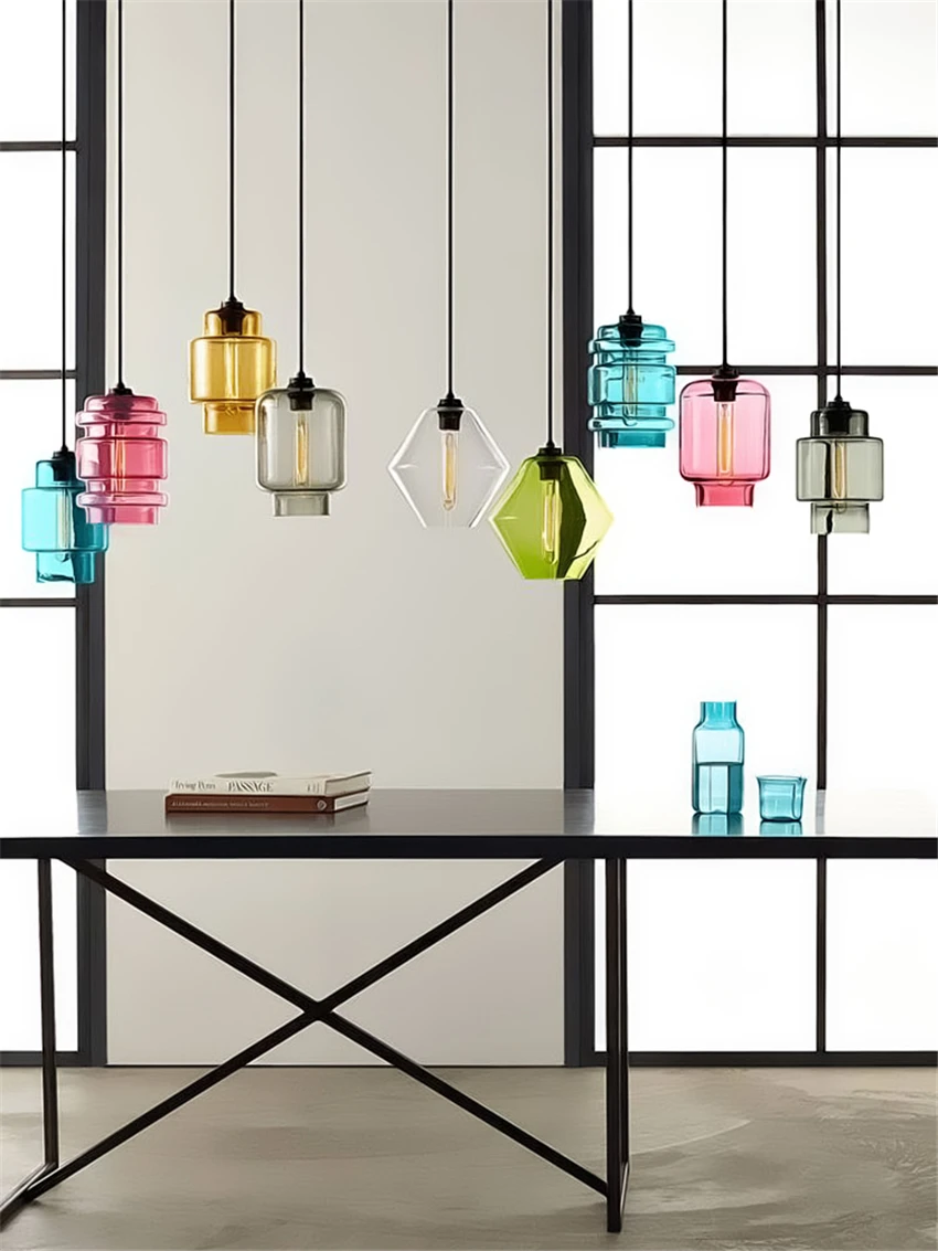 

Nordic Color Glass Jar Irregular Pendant Lights Restaurant Bar Dining Room Single Head Coffee Shop Hanging Lamps Deco Fixtures