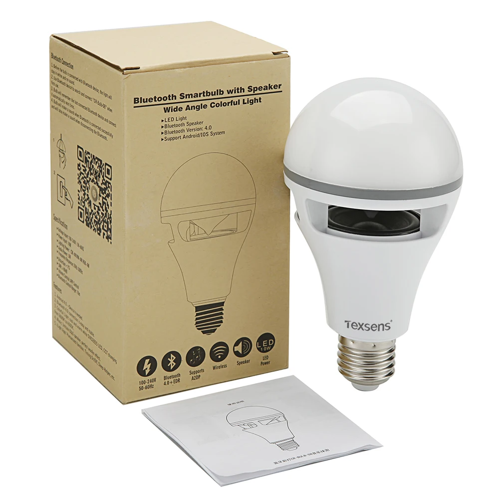 Texsens Smart RGB LED Музыка приложение свет 10 Вт лампа E27 беспроводной Bluetooth динамик