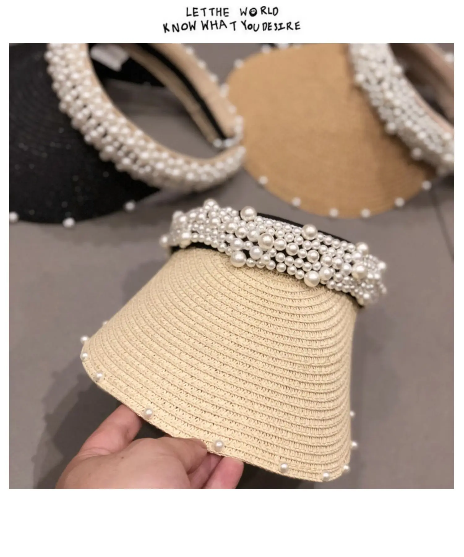 Женская соломенная шляпа Raffia от солнца с перламутровым козырьком ручной работы