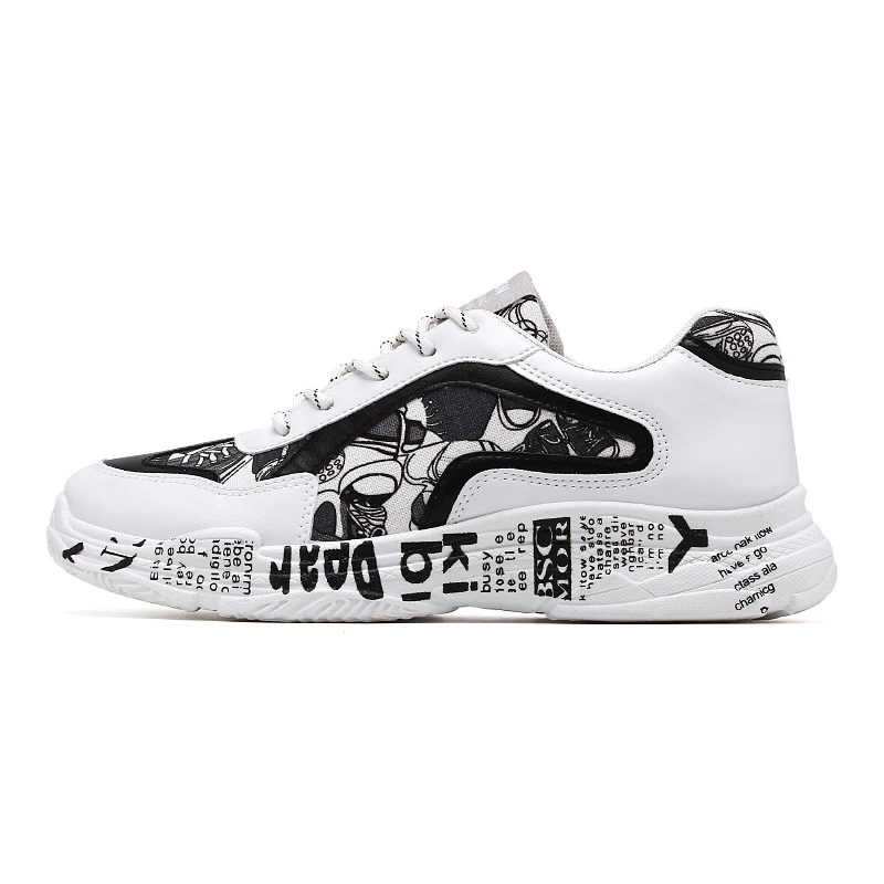 

2019 New Spring Autumn Sport Shoes Men Fashion Graffiti Casual Shoes Comfortable Breathable Lace-up Sneakers Sewing Shoes
