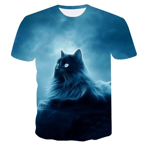 Черно-белая футболка с котами для мужчин/женщин, 3d принт с котом из мультфильма, хип-хоп футболки, летние топы, футболки, модные 3d футболки - Цвет: Темно-серый