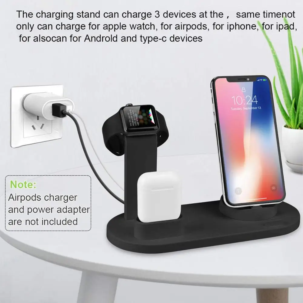 Дешево 3 в 1 зарядная док станция для iPhone 11 XR XS Max 8 7 Plus Apple Watch Airpods зарядное устройство Держатель подставка font b usb b font type C зарядная станция