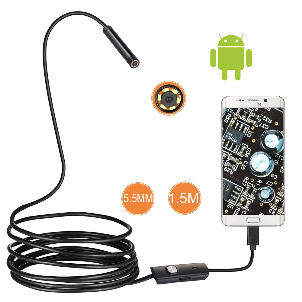 1/1. 5/2m 7/5. 5 мм объектив эндоскоп HD 480P USB OTG Змея эндоскоп Водонепроницаемый инспекции труб Камера бороскоп для телефона Android ПК