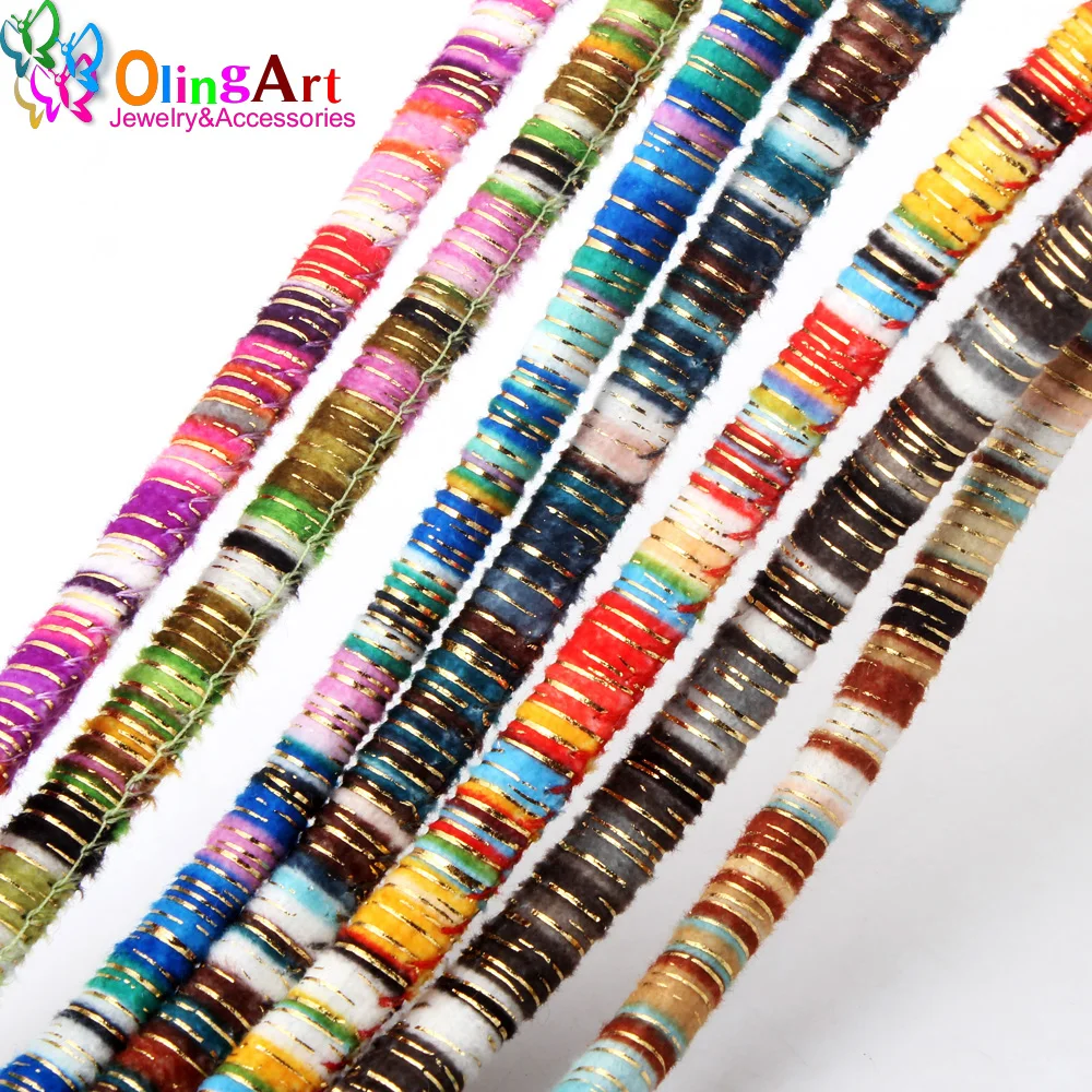 Цветная хлопковая нить OlingArt 6 мм 2 м/лот с градиентной золотой нитью для