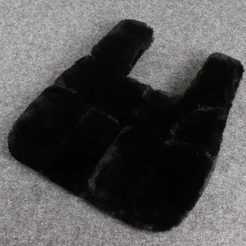 Модная милая сумка из искусственного меха в Корейском стиле, пушистый мягкий кроличий мех, жилет, клатч, сумка Harajuku, панк, зимняя плюшевая дорожная сумка для девочек - Цвет: black fur handbag