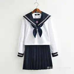 В морском стиле костюм Школьная форма комплекты с длинными рукавами Jk школьная Униформа s для Рубашка белого цвета для девочек и