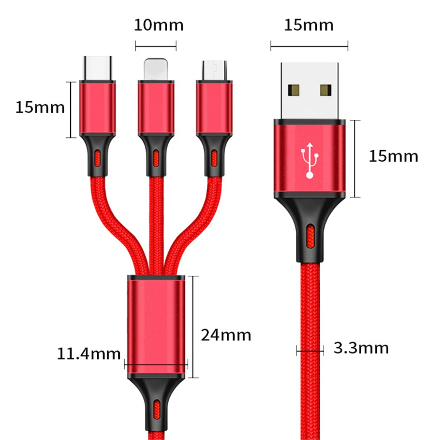 100 шт. USB кабель для зарядки iPhone Зарядное устройство 3 в 1 микро USB кабель для Android Тип usb C мобильный телефон кабели для Samsung
