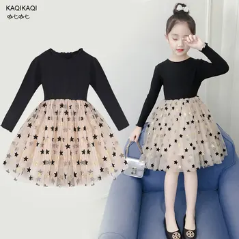 

2019 Princess Long Sleeve Baby Girl Dress Knitted Baby Girl Clothes Tutu Ball Gown Party Dresses with Stars Kids Girl clothing