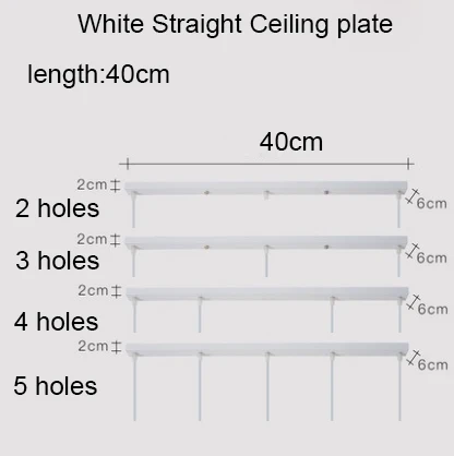 Потолочная пластина черный/белый Железный кулон Цоколи DIY 2/3/4/5 отверстий 25 см/30 см/40 см/50 см прямые/круглая потолочная панель округлая панель с базой - Цвет: 40CM White Straight