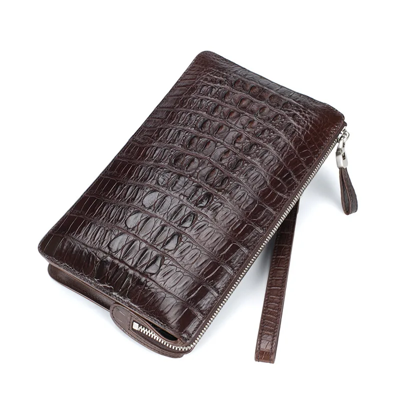 authentic Thai crocodile skin men's handbag leisure business zipper double-sided crocodile tail bone handbag grab bag