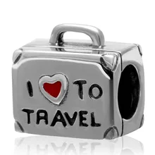925 joyería de plata esterlina Me Encanta viajar equipaje en forma de corazón rojo granos Adapta pandora original pulsera DIY venta al por mayor