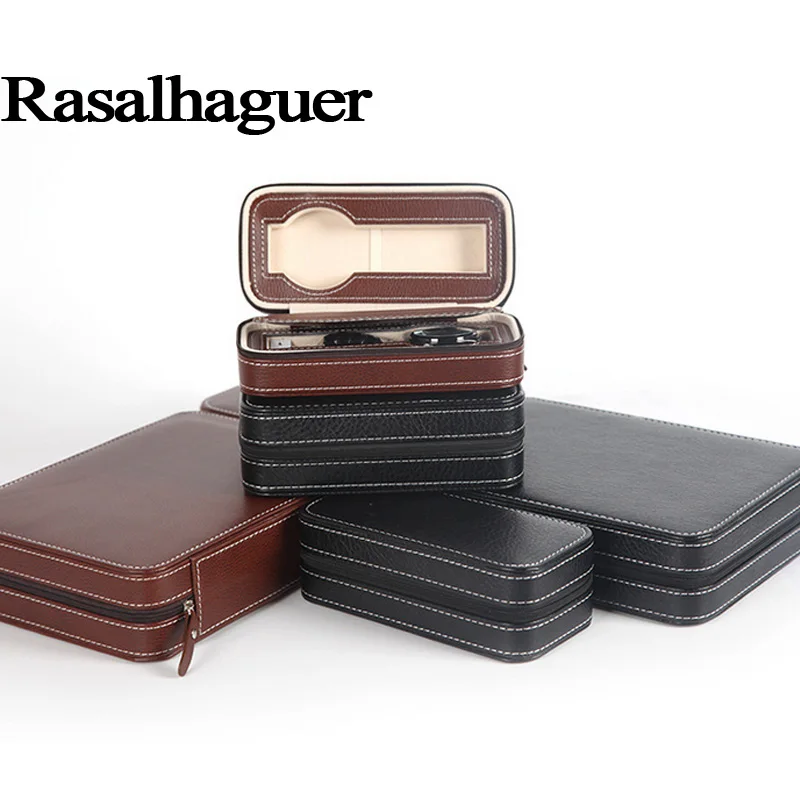 

Free Shipping Luxury 4 Grids Leather Watch Jewelry Box Organizer Box Zipper style travel storage Jewelry Watch Collector Cases