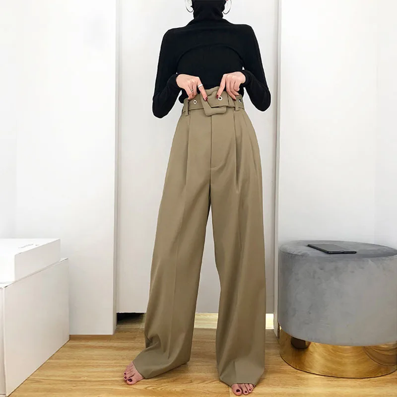 Moda Mujeres Diario Coreana Ropa Casual Para Alta Pierna Mujer De Largos 2018 Negro Otoño Vendaje Caqui Primavera Cintura Ancha Pantalones WSTSndxqX4