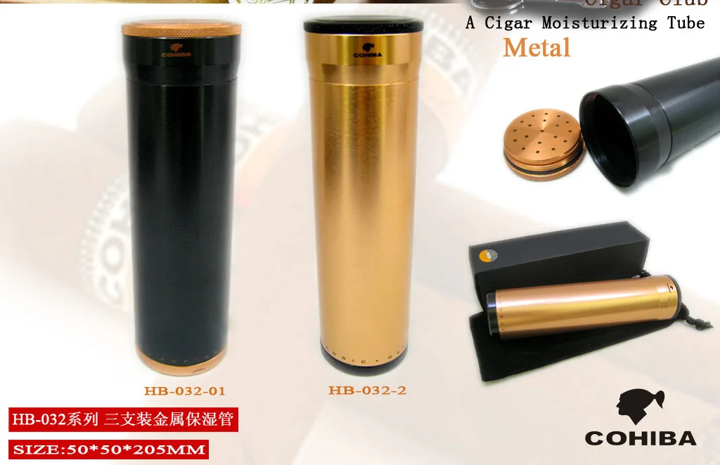 Cohiba портсигар труба хьюмидора с увлажнителем удерживает 3 сигары портативный металлический дорожный HB032