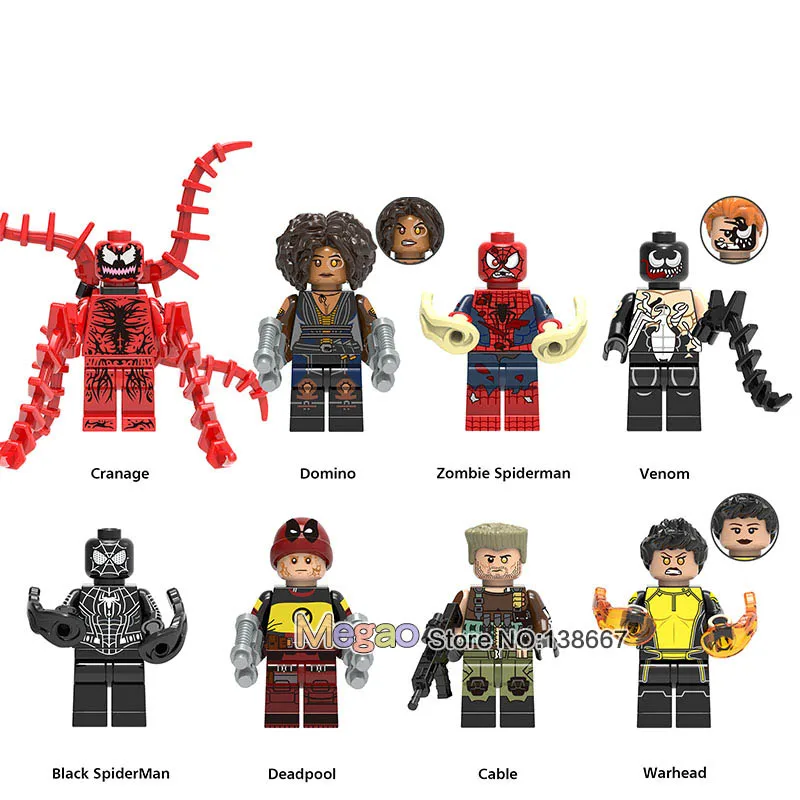 

Single Legoing Super Heroes Deadpool 2 Domino Electric Cable Peter Warhead Spiderman Venom Figures Building Blocks Children Toy