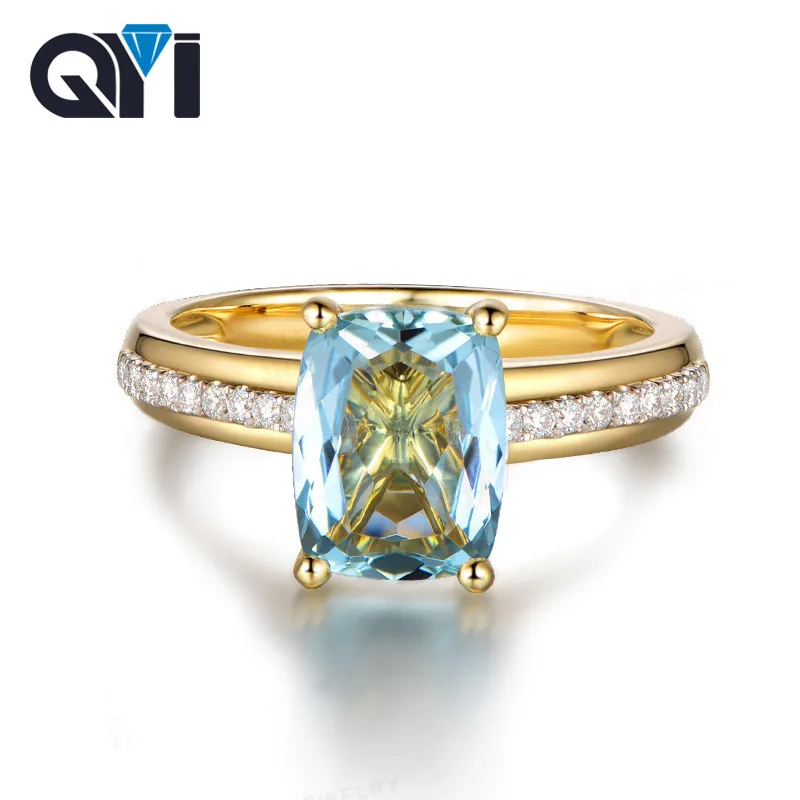 QYI натуральный, небесно-синий топаз 100% стерлингового серебра 925 пробы желтого золота 2,5 ct топаз Подушка установки для женщин обручальное кол... QYI натуральный, небесно-синий топаз 100% стерлингового серебра 925 пробы желтого золота 2,5 ct топаз Подушка установки для женщин обручальное кол...