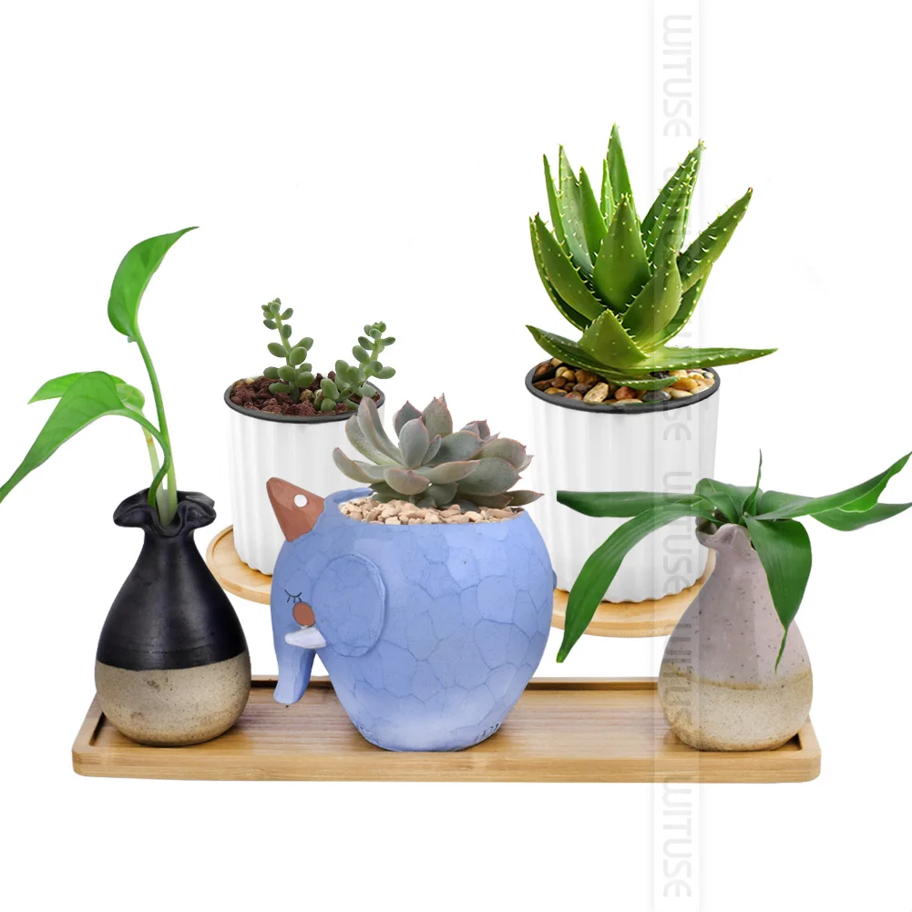 Керамические вазон для суккулентов кактус растение цветочный горшок контейнер для бонсай плантатор с бамбуковым лотком садовое украшение