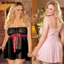 מכירה לוהטת בתוספת גודל נשים אדום Stapless Bowknot תחרת שמלת Babydoll הלבשת מיני כותונת(China)