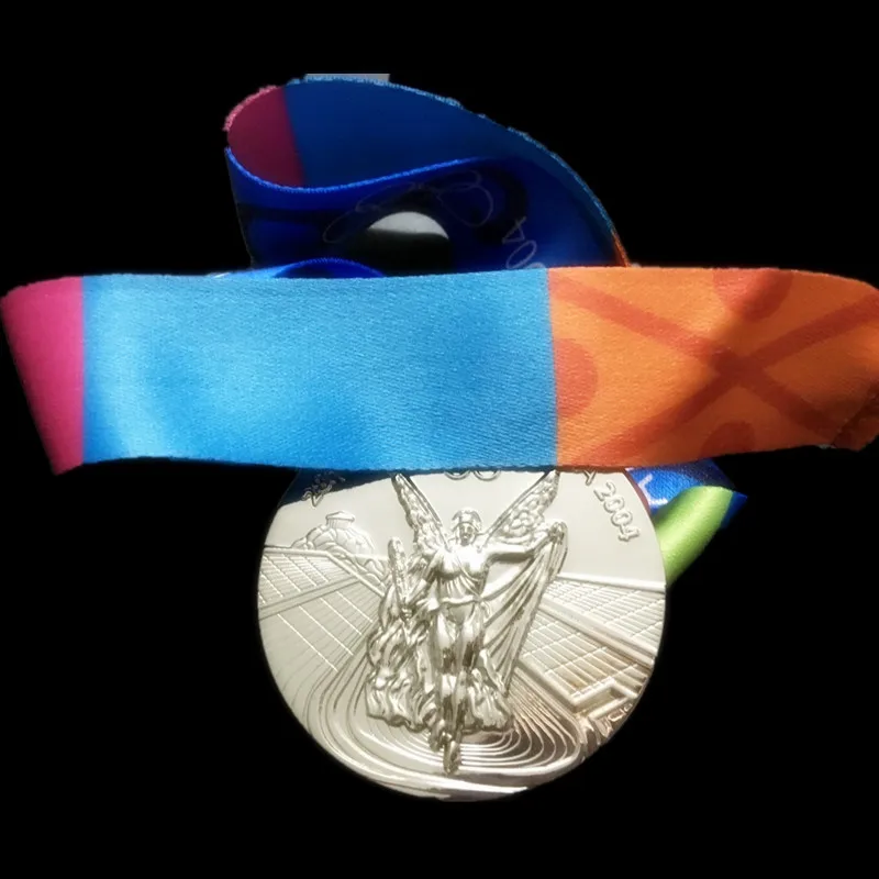 1 шт. металлические медали, спортивные призы, золотые посеребренные значки, вечерние подарочные игровые медали с лентой - Цвет: 2004 Athens silver