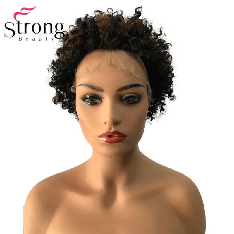 StrongBeauty кружевной передний короткий черный выделенный кудрявый афро высокий