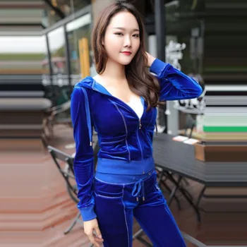 

Spring / Fall 2019 Women'S Brand Velvet Fabric Tracksuits Velour Suit Women Track Suit Hoodies And Pants Size m- XXXL