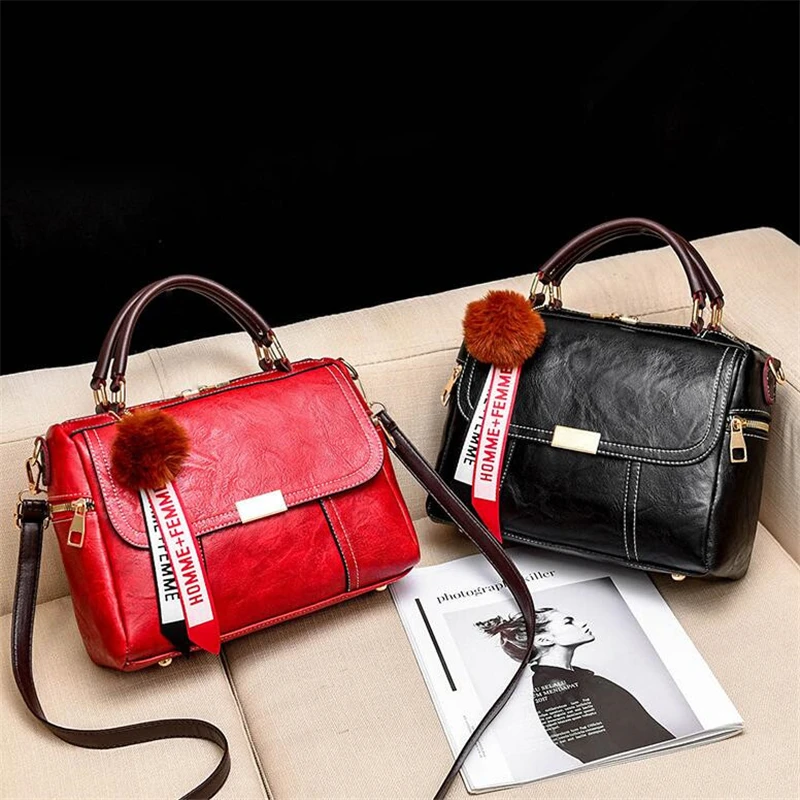 جديد المرأة حقيبة ساعي جودة بو الجلود Crossbody حقيبة مع شعري الديكور الإناث حقيبة كتف الفتيات حقيبة يد المحافظ