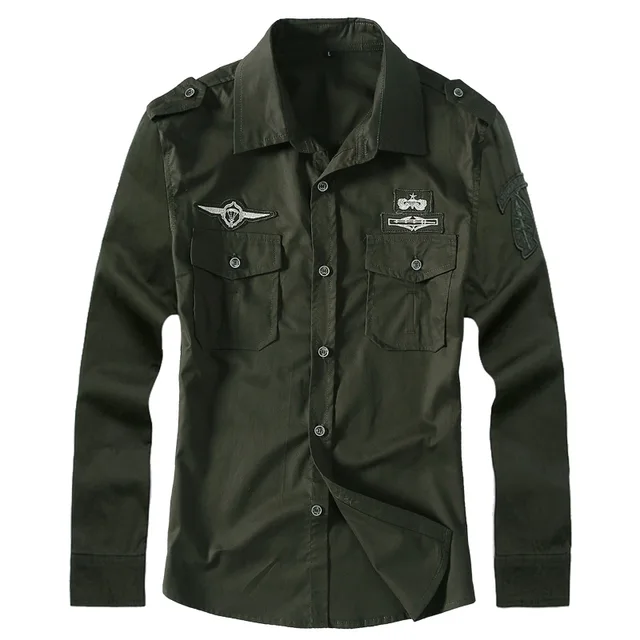 Mens Long Sleeve Military Style Army Shirts Plus Size 3XL 4XL 5XL Solid