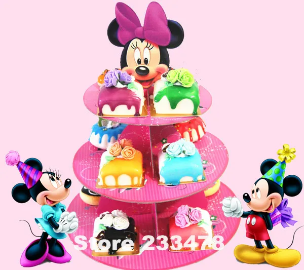 

Free shipping 1 sets girl's cartoon anime Minnie birthday baby shower party cardboard cupcake stand hold 24 cupcakes AW-1002