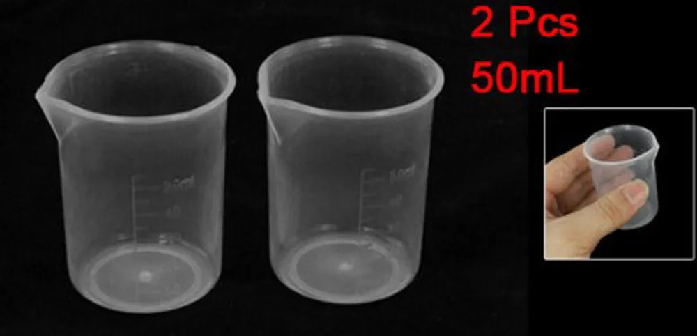 50 мл Градуированный Beaker прозрачный пластиковый мерный стакан для лаборатории 2 шт