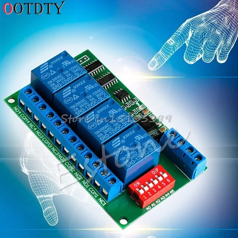 

OOTDTY 12V RS485 Relay 4CH Modbus RTU PC UART Board for PLC Lamp LED PTZ Camera Control Drop Ship