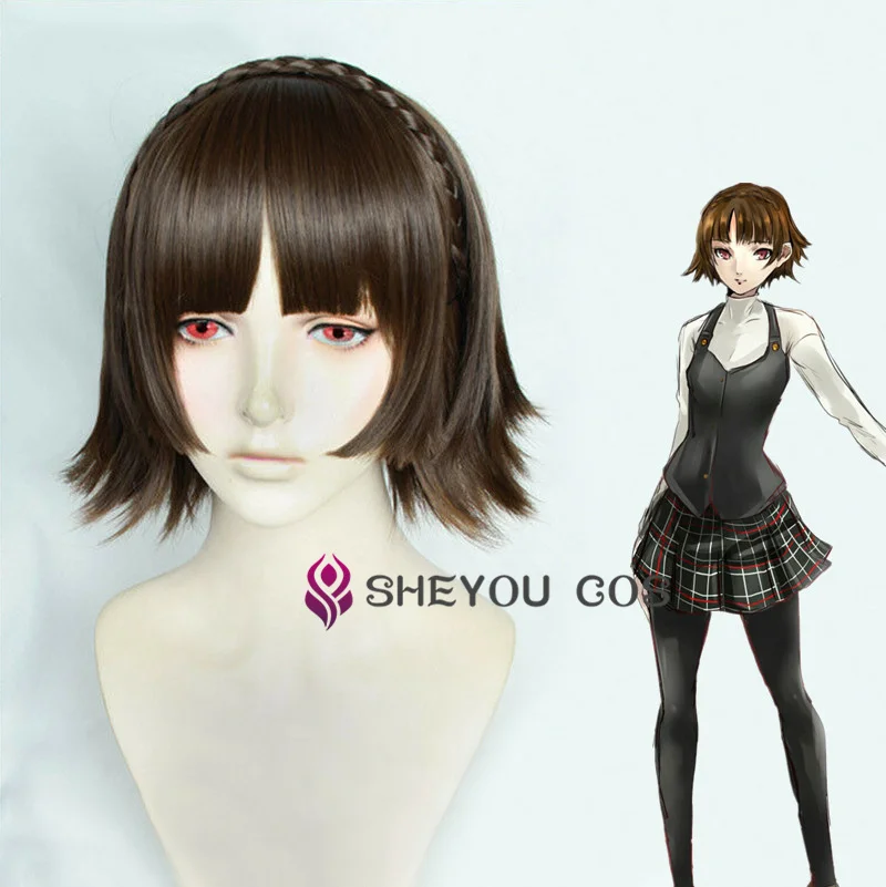 Парики Persona 5 P5 Makoto Niijima смешанные коричневые волосы парики для косплея с оплеткой
