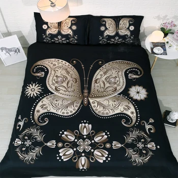 

Golden butterfly Digital print Bedding Set Quilt Cover Design Bed Set Bohemian a Mini Van Bedclothes 3pcs JF057