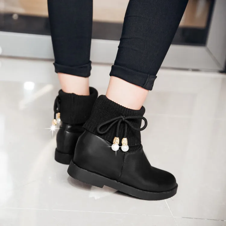 

Big Size 9 10 11 12 boots women shoes ankle boots for women ladies boots Knitted bow metal pendant