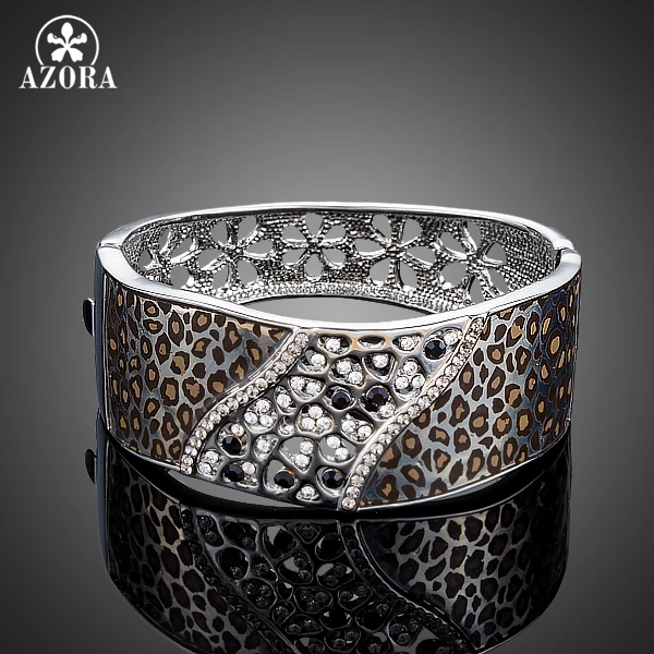 

AZORA White Gold Color Luxury Party Jewelry Stellux Austrian Crystal Cuff Leopard Bangle Bracelet TB0076