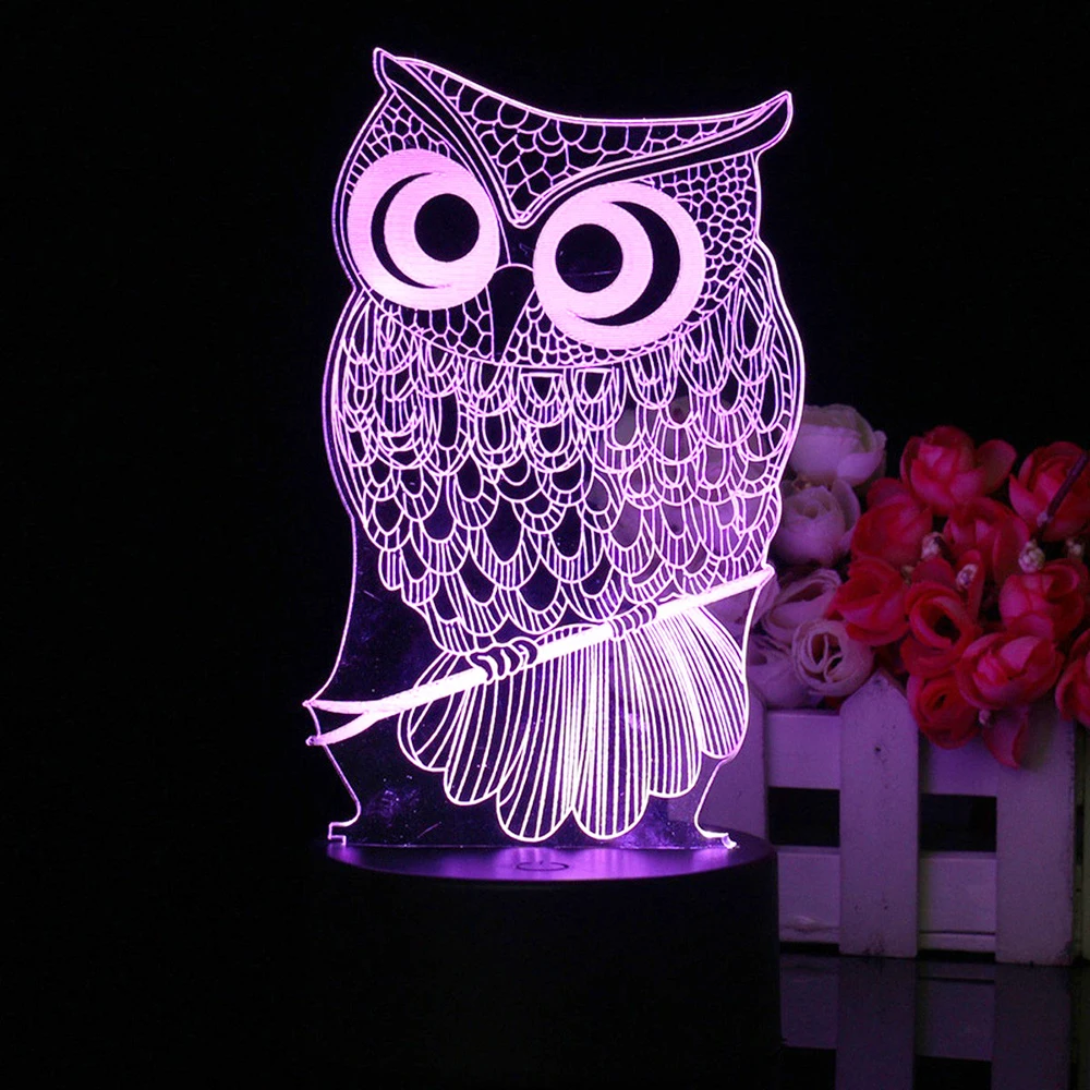 Безопасный Сова Рождественский подарок украшение светодиодный Светодиодная настольная лампа 7 цветов 3D ночник сенсорное управление детский подарок праздник ночник